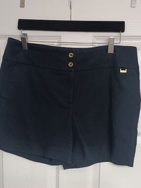 Anne Klein Navy High Waist Gold-Button Shorts